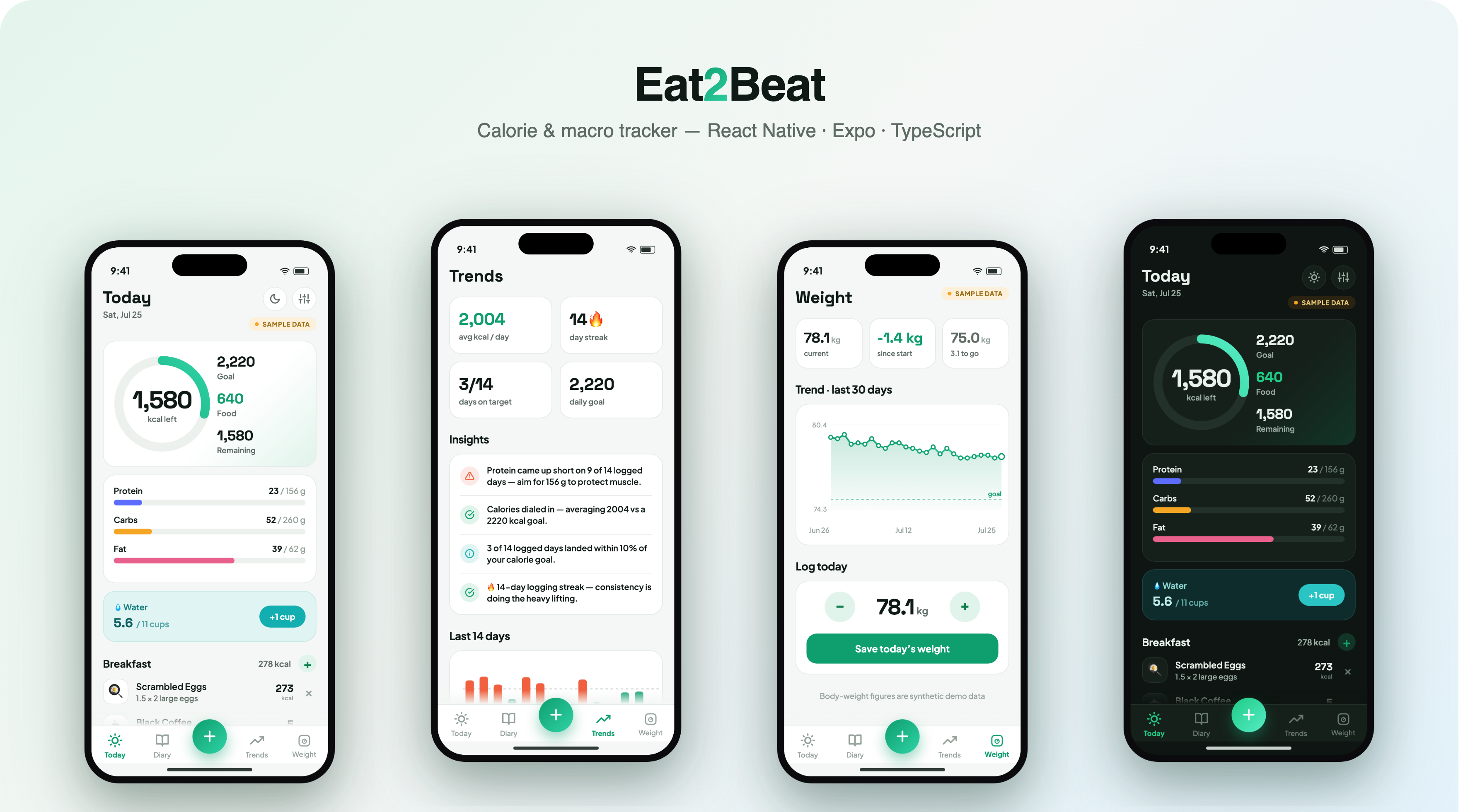 Eat2Beat — all screens